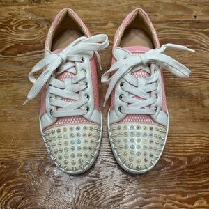 Christian Louboutin Pink and White Studded Sneakers (size 37)